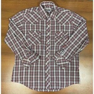 Vintage ATB Western Shirt Men’s 17 Pearl Snap Pockets Rancher Chore Red Plaid